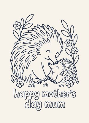 colour-in echidna and puggle among flowers, 'happy mother's day mum'