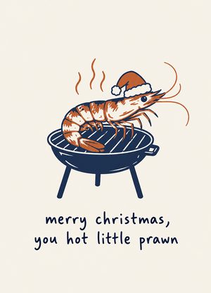 prawn on the barbie in a santa hat, 'merry christmas, you hot little prawn'