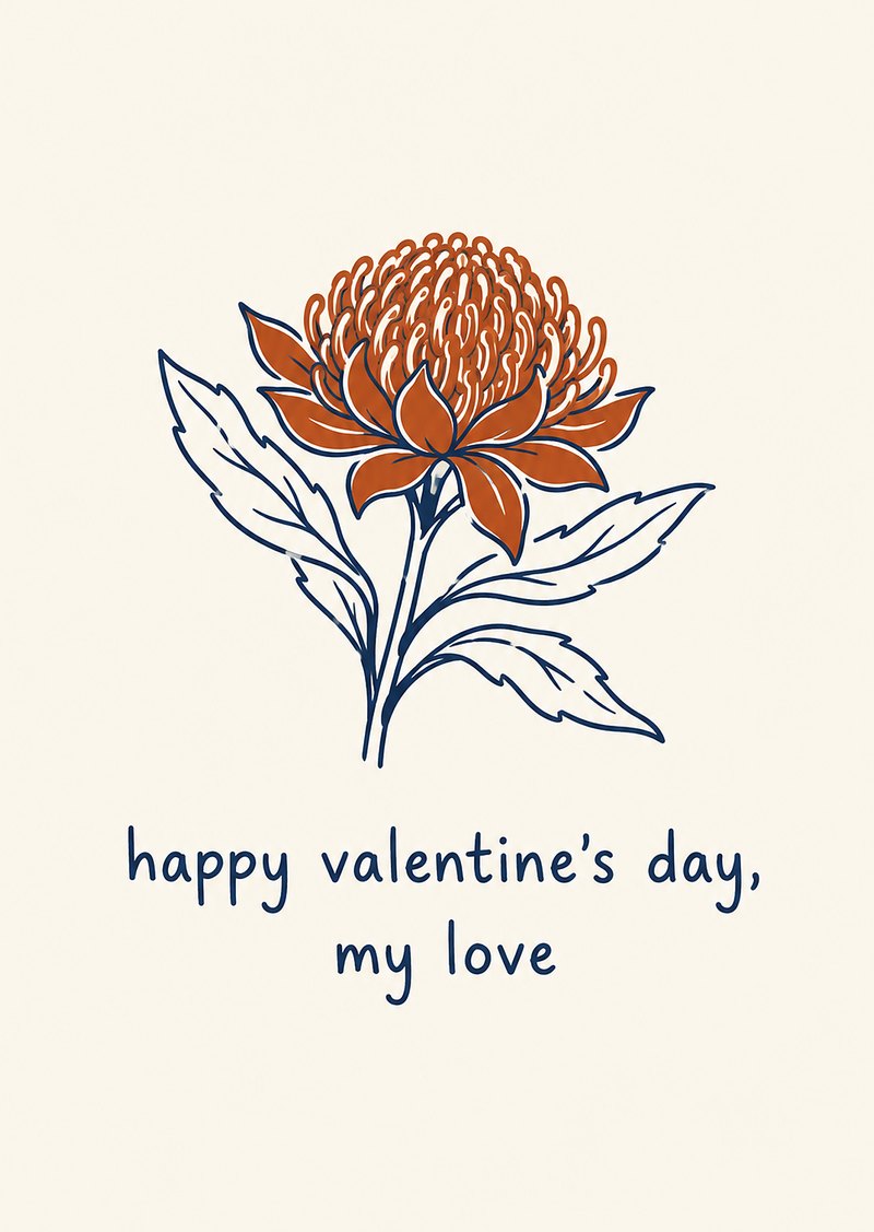 waratah card, 'happy valentine's day, my love'